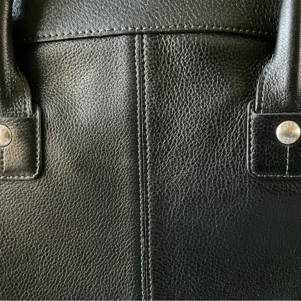 BOSCA  Black Pebbled Leather Slim Briefcase Laptop Bag